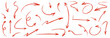 © PawLoveArt - Red arrows crayon doodle chalk icons set. Hand drawn freehand different curved lines, swirls arrows. Direction pointers. Grunge scribble chalk marker drawing, black chalk smears. Vector illustration