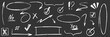 © PawLoveArt - Crayon pencil hand drawn various oval, chalked arrows, check marks. Vector doodle marker drawing. Hand drawn charcoal symbols for diagrams. Freehand grunge red strikethrough and underline elements