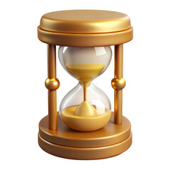 Wall Mural - 3d golden hourglass with flowing sand isolated on transparent background
