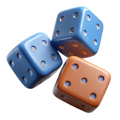 Wall Mural - 3d blue and orange dice scattered isolated on transparent background