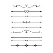 ©  PixelSouq - Vector illustration of decorative border and frame set. Filigree calligraphic ornamental curls. Decorative retro design elements for menu, certificate diploma, wedding invatation card, outline