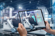 © panuwat - Predictive maintenance concept Engineer Using Augmented Reality (AR) Interface for Robotic Arm Maintenance in Smart Factory