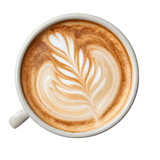 Top view of latte art coffee cup cappuccino espresso drink cafe beverage breakfast morning caffeine delicious 100 on transparent background silhouette