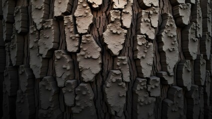 Detailed close up texture of rough tree bark with natural light