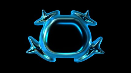 Wall Mural - blue glossy shape animation against black background