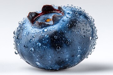 Wall Mural - Fresh blueberry covered in droplets showcases vibrant color and texture against a clean background