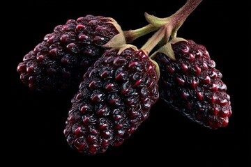 Wall Mural - Dark and succulent blackberries on a stem against a neutral background
