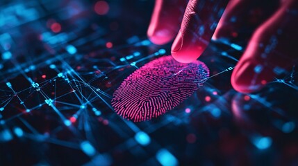 Fingerprint scan with digital network, security and identification concept