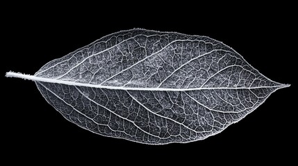 Close-up of a light gray leaf's intricate vein structure on black background