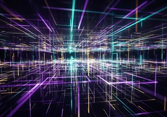 Abstract geometric network of lines and glowing light particles.