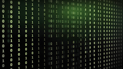 captivating digital stream of green glowing binary code cascades across a dark abstract background, 