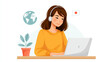© istorsvetlana - Asian young female learning japanese online with headset and laptop