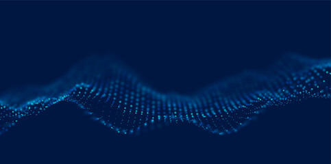 Wall Mural - wave of blue particles. abstract technology flow background. sound mesh pattern or grid landscape. d
