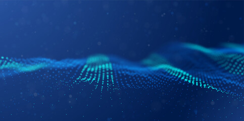 Wall Mural - wave of blue particles. abstract technology flow background. sound mesh pattern or grid landscape. d