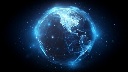 Wall Mural - Digital Rotating Earth in Space with Data Lights and Stars.