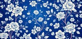 Elegant blue and white floral chinoiserie fresco wallpaper design, pattern, porcelain