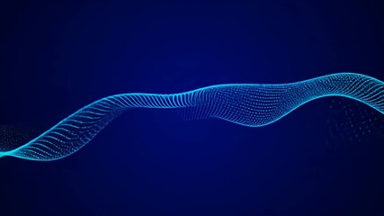 Abstract wave pattern with blue glowing particles on a dark blue gradient background
