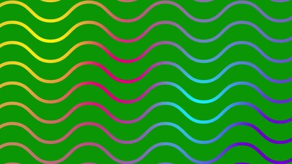 Wall Mural - Animated colorful wavy lines. Linear background. Decorative pattern. Looped video. Vector illustration isolated on green background.