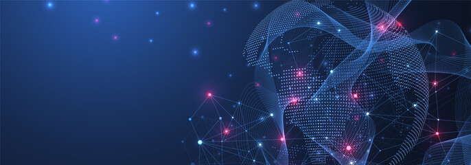 Wall Mural - Global network connection concept. Big data visualization. Social network communication in the global computer networks. Internet technology. Business. Science. Vector illustration