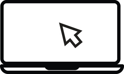Laptop with cursor icon representing computer interface or online browsing with transparent background