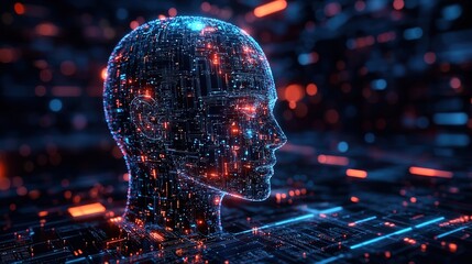 AI Technology Background: Software Engineer Using Computer for Data Engineering, Big Data Analytics with Machine Learning and Internet Bot