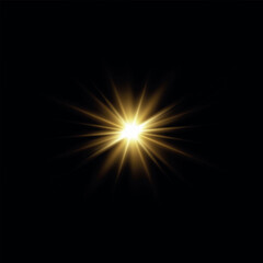 Wall Mural - yellow sun with rays and glow on transparent like background