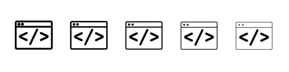 Coding icon logo. Black line icon, vector illustrations.