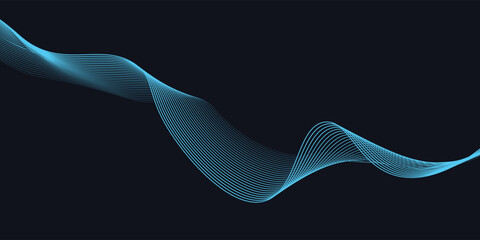 A dynamic and abstract digital design with flowing blue waveforms against a dark background,smooth, curving lines and dotted patterns that create a sense of movement and energy.