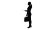 © nhpvect02 - Silhouette of a Businesswoman Holding a Phone and Bag in Black and White