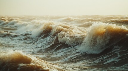 Wall Mural - majestic ocean waves crashing with golden hues against a serene backdrop. experience the beauty of n
