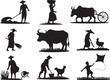© Husne - Silhouette of a Farmer Working in the Field with Traditional Tools and Methods in Rural Setting