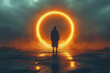 © Natalia - Man standing in front of large orange circle.