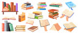 © ssstocker - Cartoon books stack. Book pile reading, school education study open textbook paper notebook bookstore or home library literature bookshelf read storybook, neat vector illustration