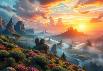 Wall Mural - Dreamlike, surreal landscapes merging familiar and fantastical elements,  texture,  imaginative