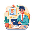 © Goutam - Professional Boss Taking Notes During Video Call Conference – Remote Work Vector Illustration for Office, Business, and Communication Projects
