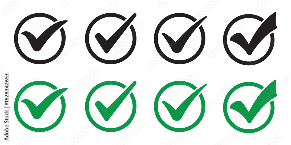 Set of Black and Green Circular Check Mark Icons. for UI and Web Design ...