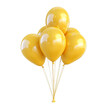 © Newman - Bright yellow balloons clustered together with glossy finish and long ribbons on transparent background
