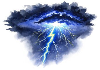 Canvas Print - dramatic lightning strike - a vibrant watercolor painting of a lightning bolt striking from a dark s
