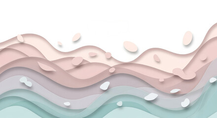 Wall Mural - serene paper wave abstract - soft, flowing waves of layered paper create a calming, peaceful, and el
