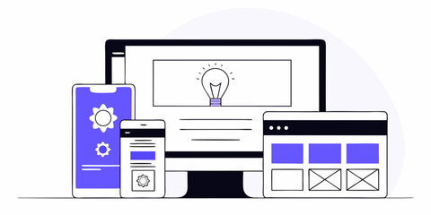 Responsive web design and development concept for multiple devices like desktop mobile and tablet view