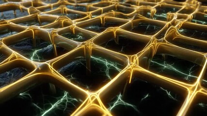 Abstract Grid of Energy: A mesmerizing macro view of an abstract grid, pulsating with radiant energy. Illustrative elements intertwine, creating a sense of intricate complexity and dynamic movement.