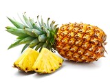 Fresh ripe pineapple with slices on white background