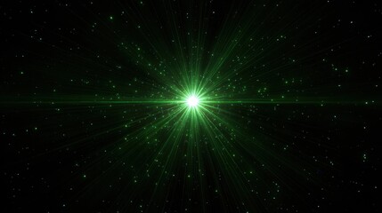 Wall Mural - Abstract center flickering green glow star optical flare shine light ray animation on black background.