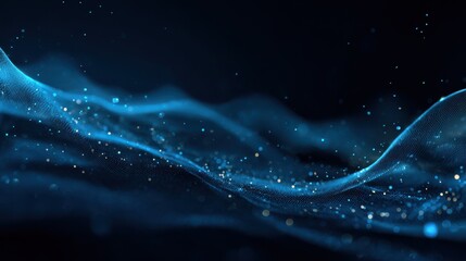 Wall Mural - Dark blue digital background signatures with small particles gathered in waves, blue shadows spread throughout the area and areas with deep clarity.