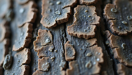 Close up macro texture of rough brown tree bark with deep cracks and natural pattern