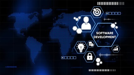 Modern software development and global innovation illustrated with data visualization