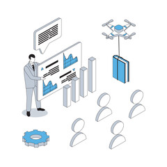 Wall Mural - business training 3d isometric concept with isometry people design for web. businessman coaching aud