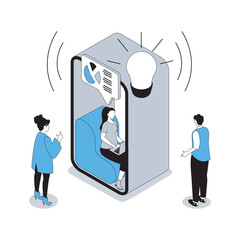 Wall Mural - coworking 3d isometric concept with isometry people design for web. team working and discussing proj