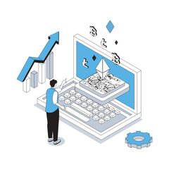 Wall Mural - cryptocurrency 3d isometric concept with isometry people design for web. man trading digital coins a