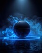 © Popelniushka - Neon Blue-Outlined Basketball on Dark Smoky Canvas - Ideal for Sports Advertising and Promotions